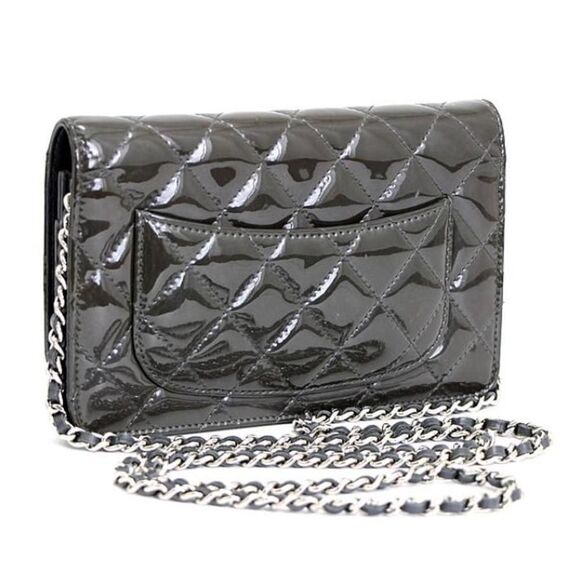 Chanel Matelasse Chain Wallet SV Metal Fittings Patent Black - Picture 2 of 7